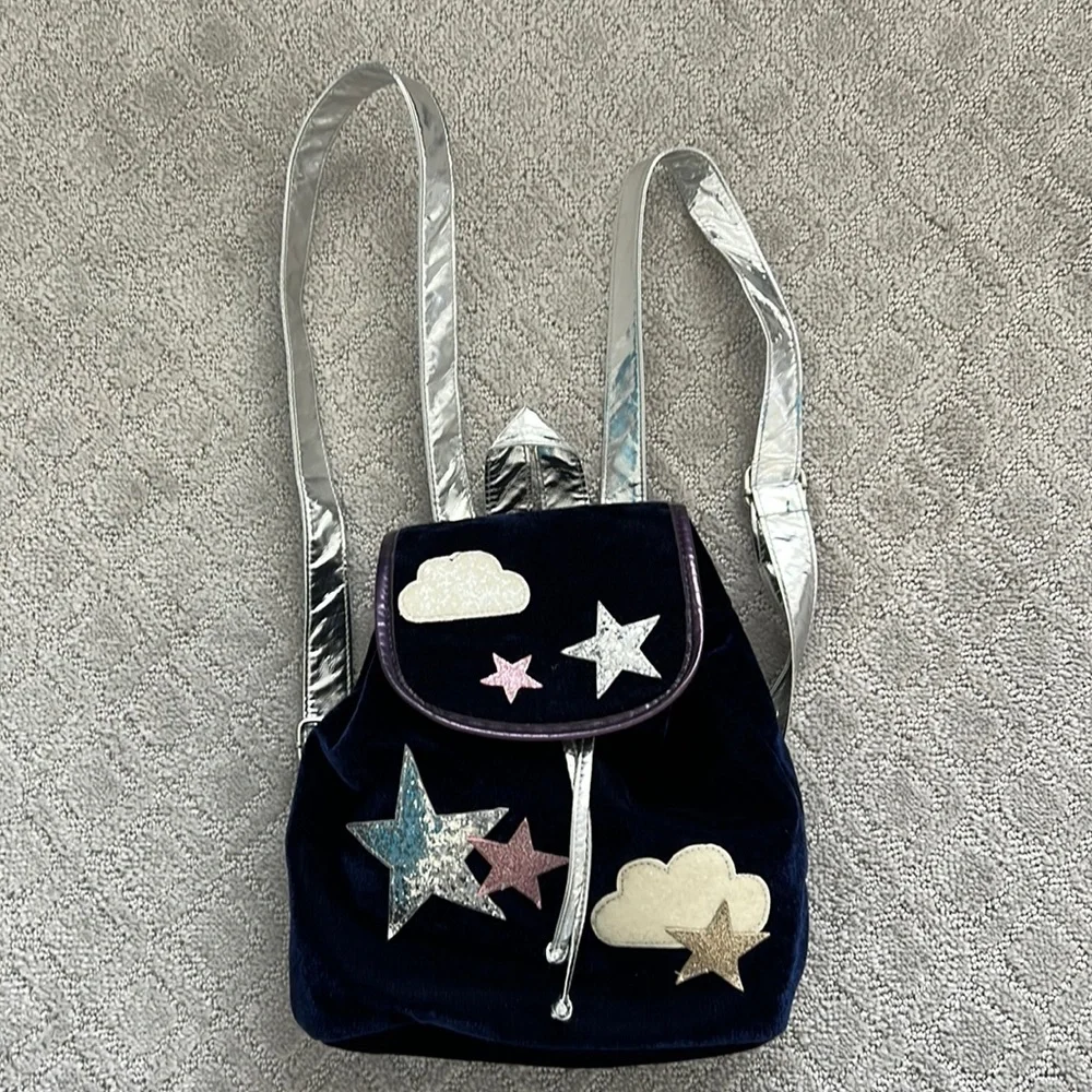 To the sky blue velvet backpack